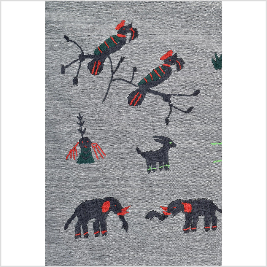 Pewter gray cotton story quilt Naga tribal textile ethnic embroidered boho fabric Burma hill tribe tapestry Thailand India Hmong MP45