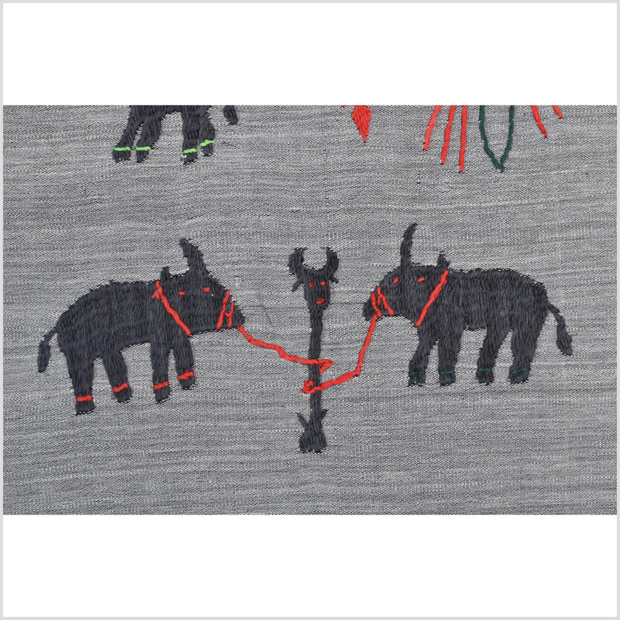 Pewter gray cotton story quilt Naga tribal textile ethnic embroidered boho fabric Burma hill tribe tapestry Thailand India Hmong MP45