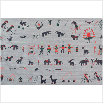 Pewter gray cotton story quilt Naga tribal textile ethnic embroidered boho fabric Burma hill tribe tapestry Thailand India Hmong MP45