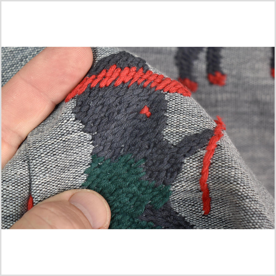 Pewter gray cotton story quilt Naga tribal textile ethnic embroidered boho fabric Burma hill tribe tapestry Thailand India Hmong MP46