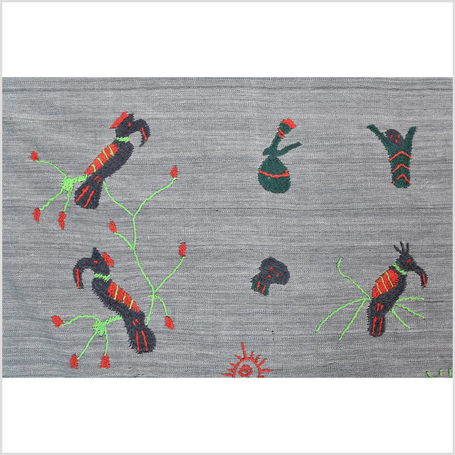 Pewter gray cotton story quilt Naga tribal textile ethnic embroidered boho fabric Burma hill tribe tapestry Thailand India Hmong MP46