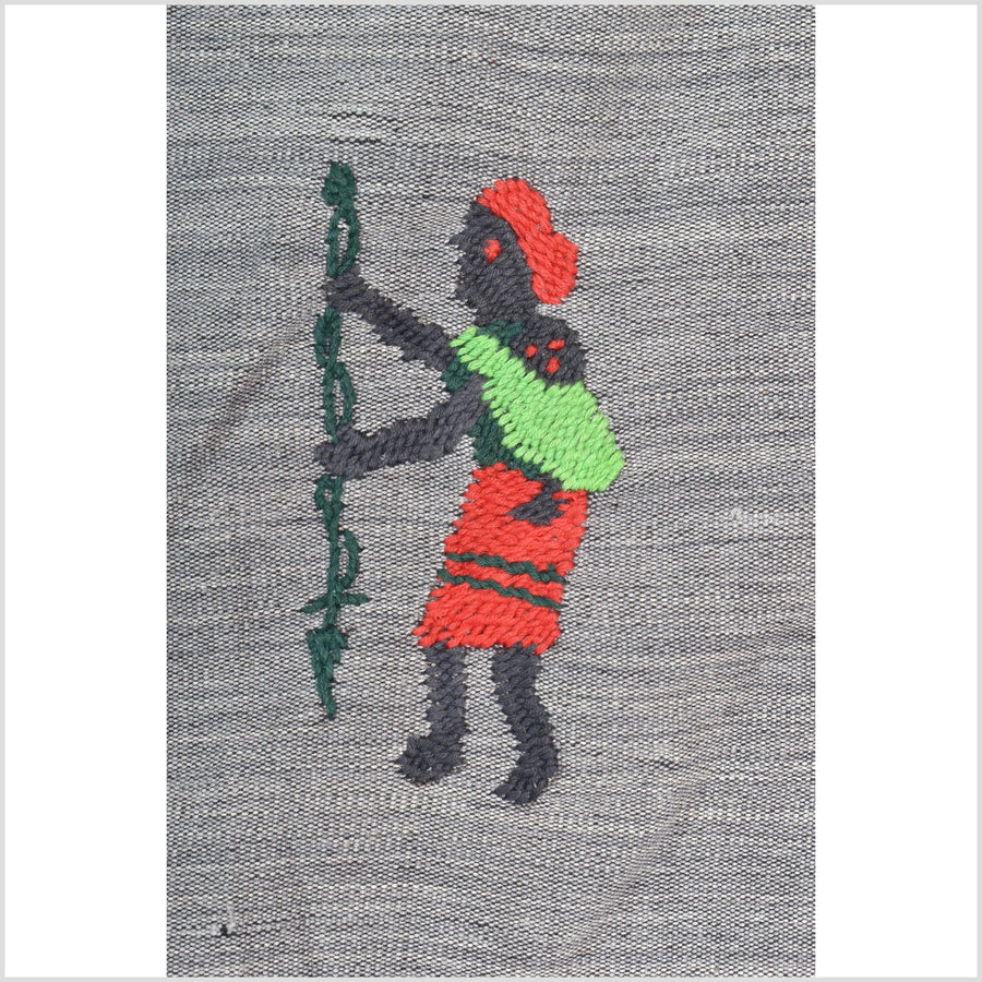 Pewter gray cotton story quilt Naga tribal textile ethnic embroidered boho fabric Burma hill tribe tapestry Thailand India Hmong MP46