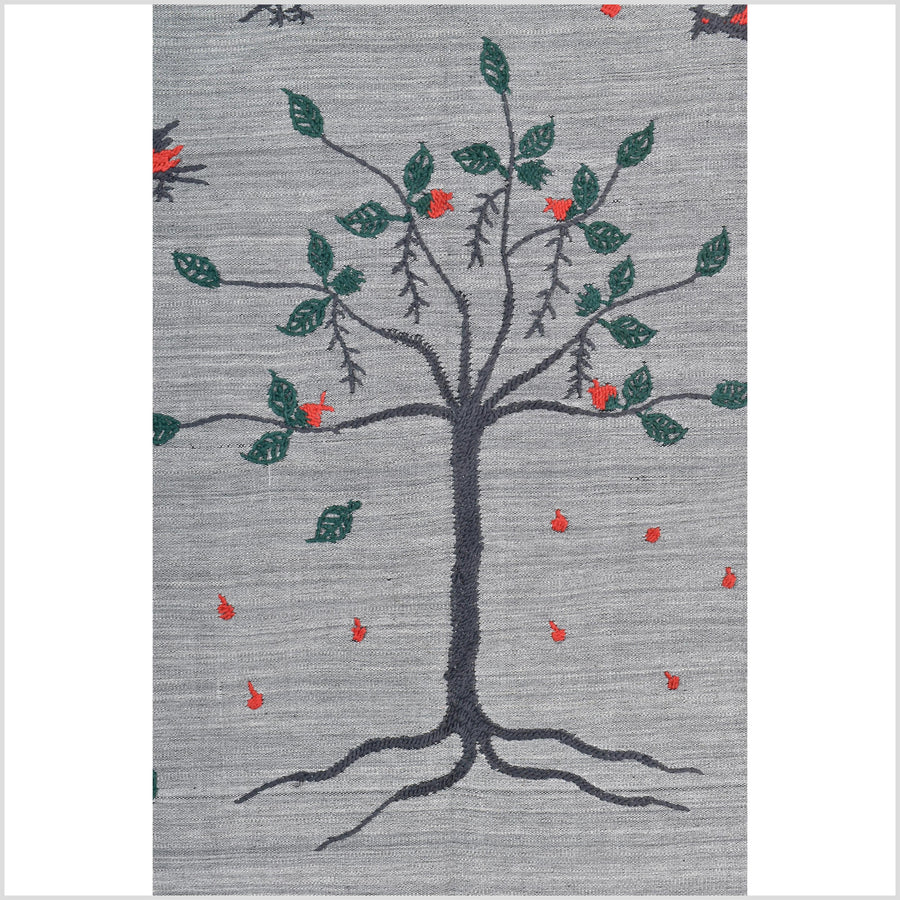 Pewter gray cotton story quilt Naga tribal textile ethnic embroidered boho fabric Burma hill tribe tapestry Thailand India Hmong MP46