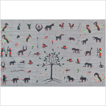 Pewter gray cotton story quilt Naga tribal textile ethnic embroidered boho fabric Burma hill tribe tapestry Thailand India Hmong MP46