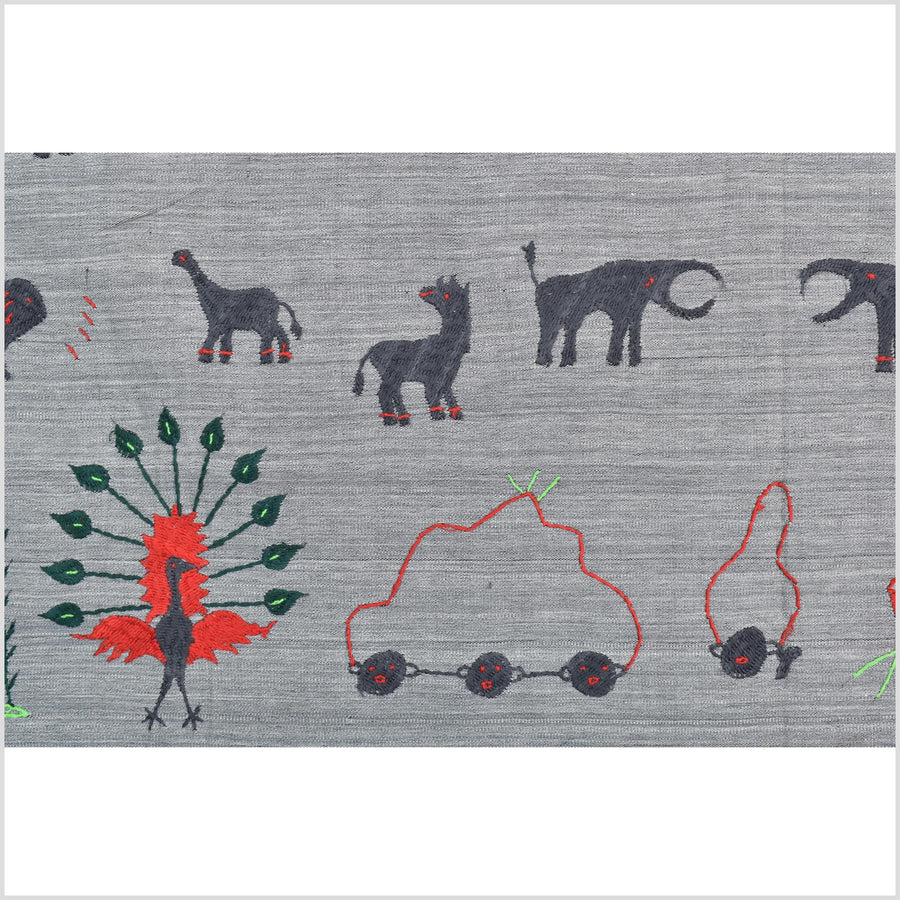 Pewter gray cotton story quilt Naga tribal textile ethnic embroidered boho fabric Burma hill tribe tapestry Thailand India Hmong MP49