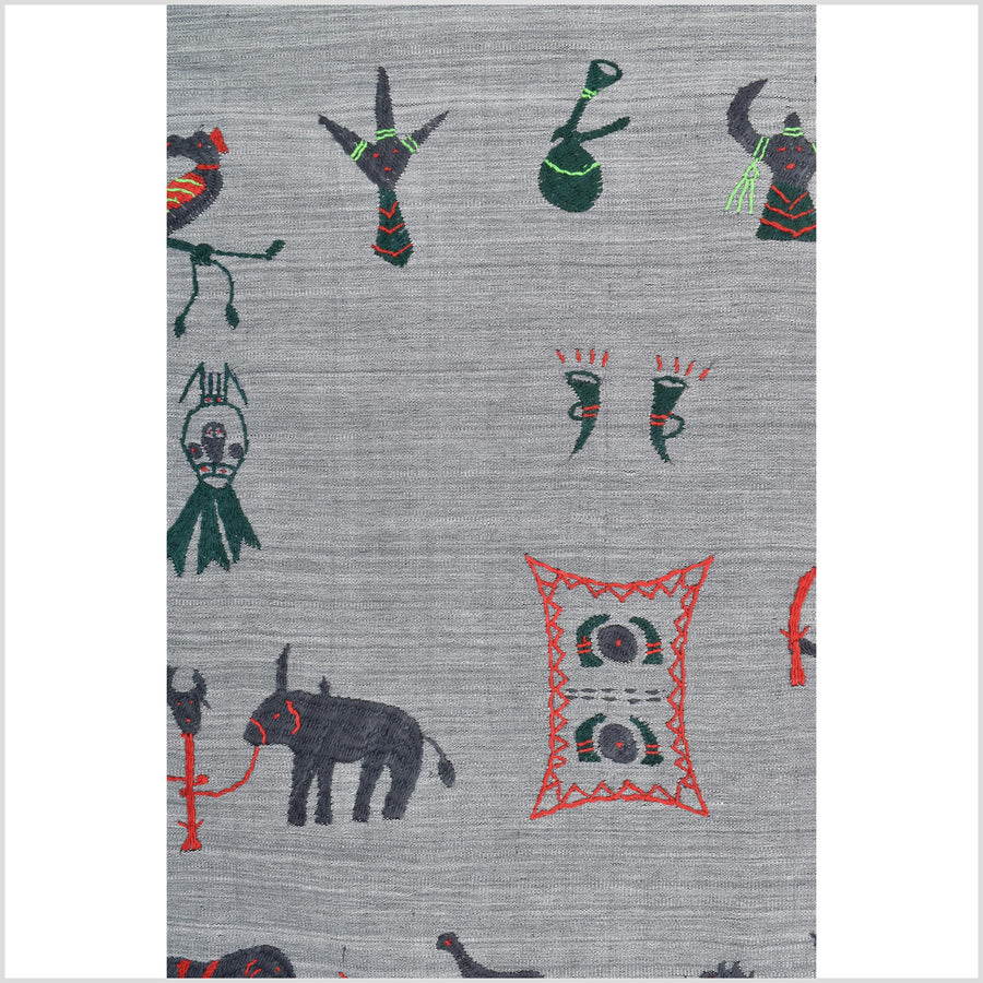 Pewter gray cotton story quilt Naga tribal textile ethnic embroidered boho fabric Burma hill tribe tapestry Thailand India Hmong MP49