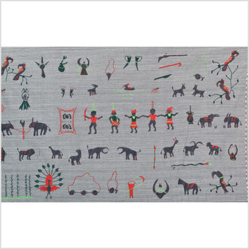 Pewter gray cotton story quilt Naga tribal textile ethnic embroidered boho fabric Burma hill tribe tapestry Thailand India Hmong MP49