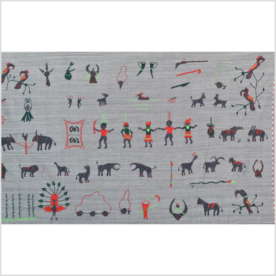 Pewter gray cotton story quilt Naga tribal textile ethnic embroidered boho fabric Burma hill tribe tapestry Thailand India Hmong MP49