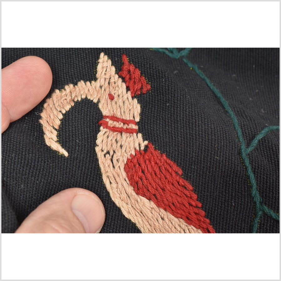 Pitch-dark black cotton story quilt Naga tribal textile ethnic embroidered boho fabric Burma hill tribe tapestry Thai India Hmong MP4