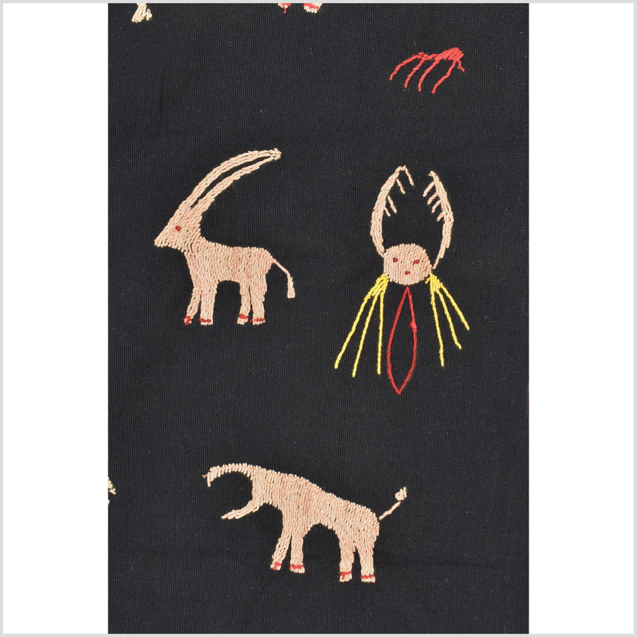Pitch-dark black cotton story quilt Naga tribal textile ethnic embroidered boho fabric Burma hill tribe tapestry Thai India Hmong MP4