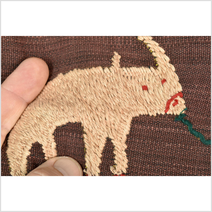 Chocolate brown cotton story quilt Naga tribal textile ethnic embroidered boho fabric Burma hill tribe tapestry Thailand India Hmong MP50