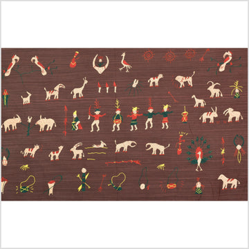 Chocolate brown cotton story quilt Naga tribal textile ethnic embroidered boho fabric Burma hill tribe tapestry Thailand India Hmong MP50