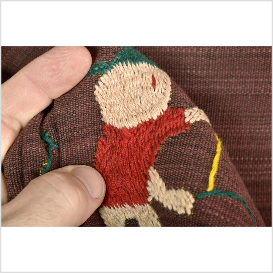 Chocolate brown cotton story quilt Naga tribal textile ethnic embroidered boho fabric Burma hill tribe tapestry Thailand India Hmong MP51