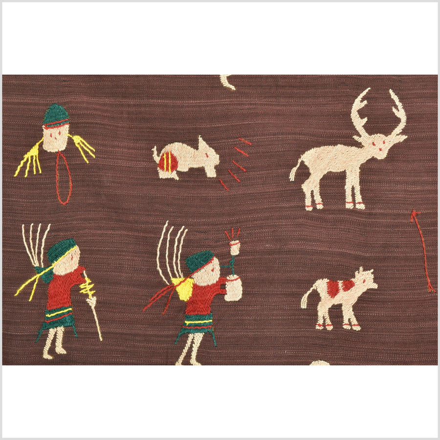 Chocolate brown cotton story quilt Naga tribal textile ethnic embroidered boho fabric Burma hill tribe tapestry Thailand India Hmong MP51