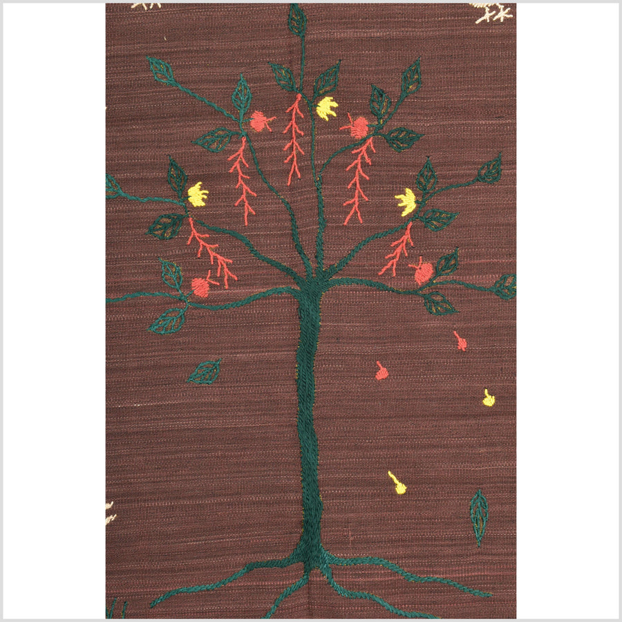 Chocolate brown cotton story quilt Naga tribal textile ethnic embroidered boho fabric Burma hill tribe tapestry Thailand India Hmong MP51