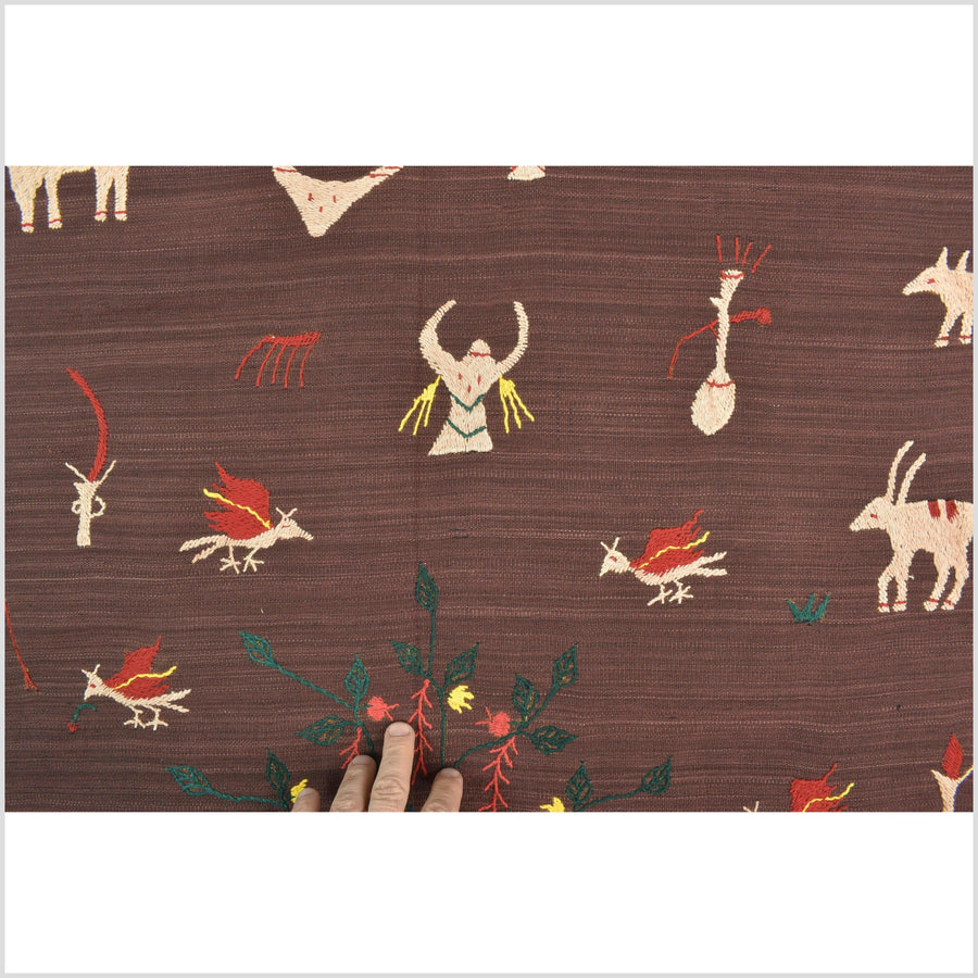 Chocolate brown cotton story quilt Naga tribal textile ethnic embroidered boho fabric Burma hill tribe tapestry Thailand India Hmong MP51