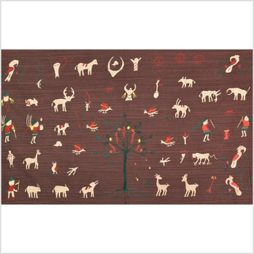 Chocolate brown cotton story quilt Naga tribal textile ethnic embroidered boho fabric Burma hill tribe tapestry Thailand India Hmong MP51