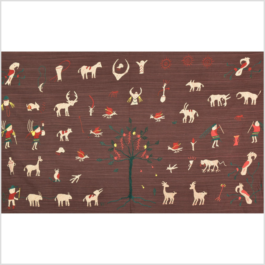 Chocolate brown cotton story quilt Naga tribal textile ethnic embroidered boho fabric Burma hill tribe tapestry Thailand India Hmong MP51