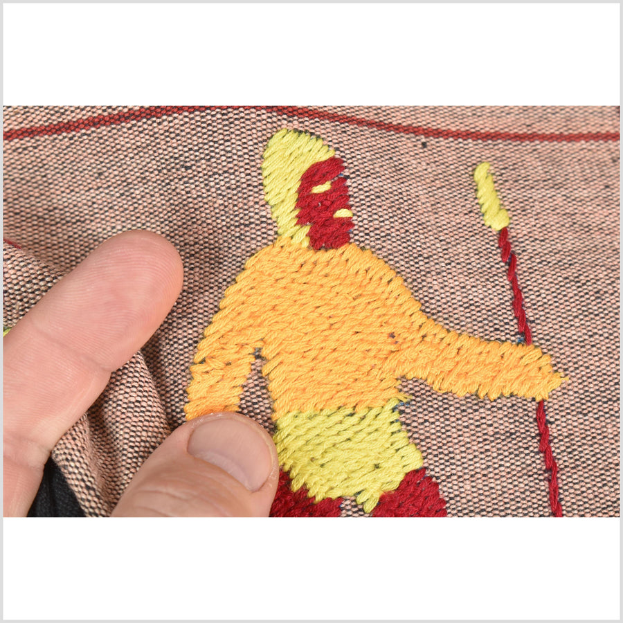 Black & blue peach cotton story quilt Naga tribal textile ethnic embroidered boho fabric Burma hill tribe tapestry Thai India Hmong MP53