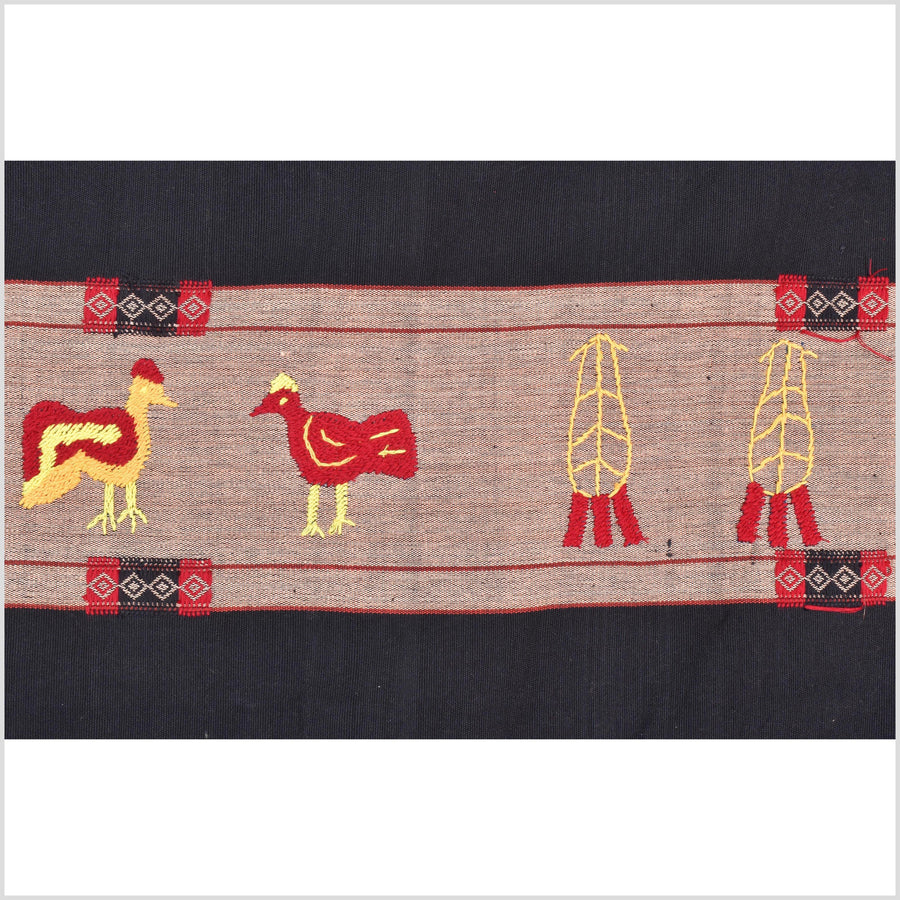 Black & blue peach cotton story quilt Naga tribal textile ethnic embroidered boho fabric Burma hill tribe tapestry Thai India Hmong MP53