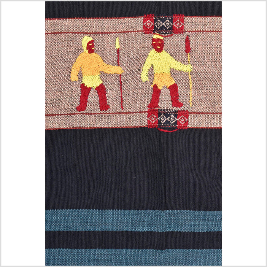 Black & blue peach cotton story quilt Naga tribal textile ethnic embroidered boho fabric Burma hill tribe tapestry Thai India Hmong MP53