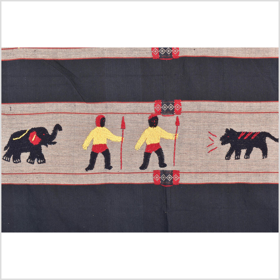 Black & blue peach cotton story quilt Naga tribal textile ethnic embroidered boho fabric Burma hill tribe tapestry Thai India Hmong MP56