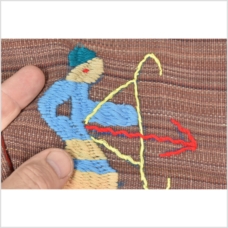 Rusty rose cotton story quilt Naga tribal textile ethnic embroidered boho fabric Burma hill tribe tapestry Thai India Hmong MP59