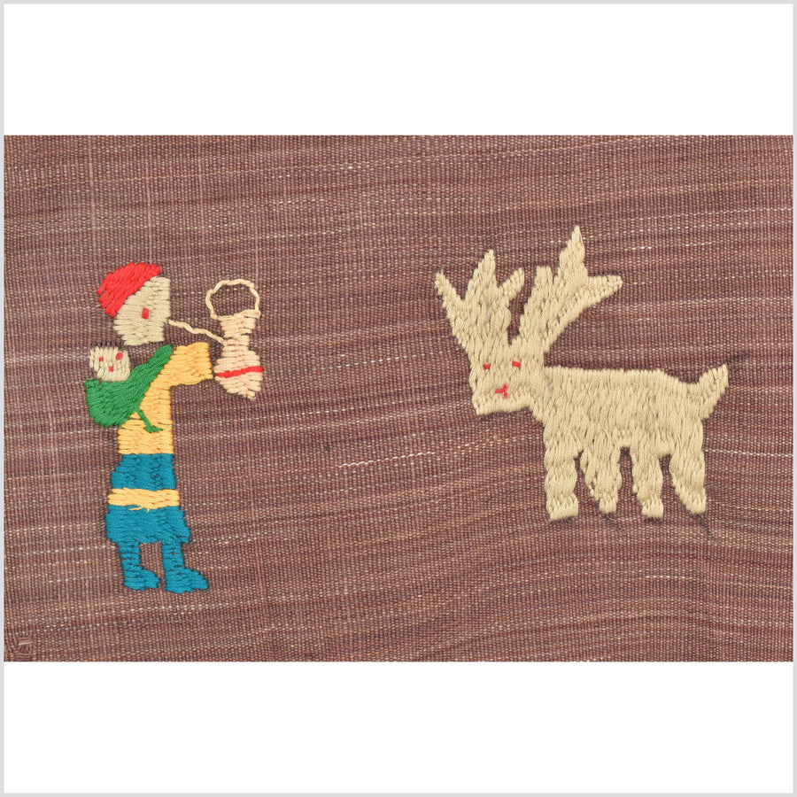 Rusty rose cotton story quilt Naga tribal textile ethnic embroidered boho fabric Burma hill tribe tapestry Thai India Hmong MP59