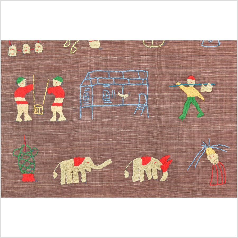 Rusty rose cotton story quilt Naga tribal textile ethnic embroidered boho fabric Burma hill tribe tapestry Thai India Hmong MP59