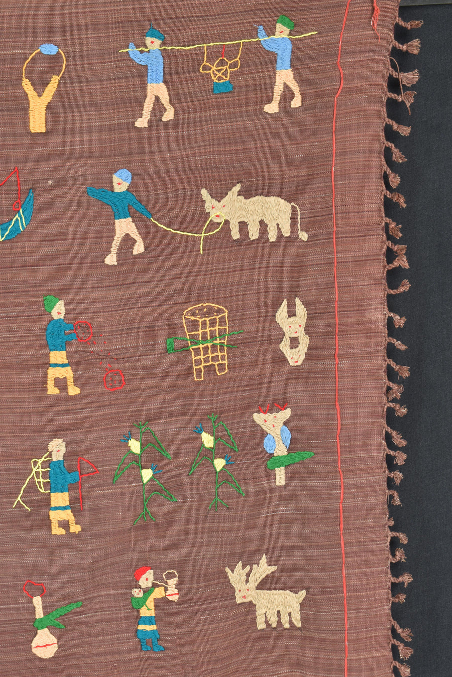 Rusty rose cotton story quilt Naga tribal textile ethnic embroidered boho fabric Burma hill tribe tapestry Thai India Hmong MP59