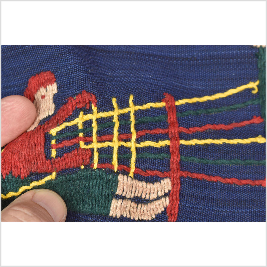 Cobalt blue cotton story quilt Naga tribal textile ethnic embroidered boho fabric Burma hill tribe tapestry Thailand India Hmong MP5