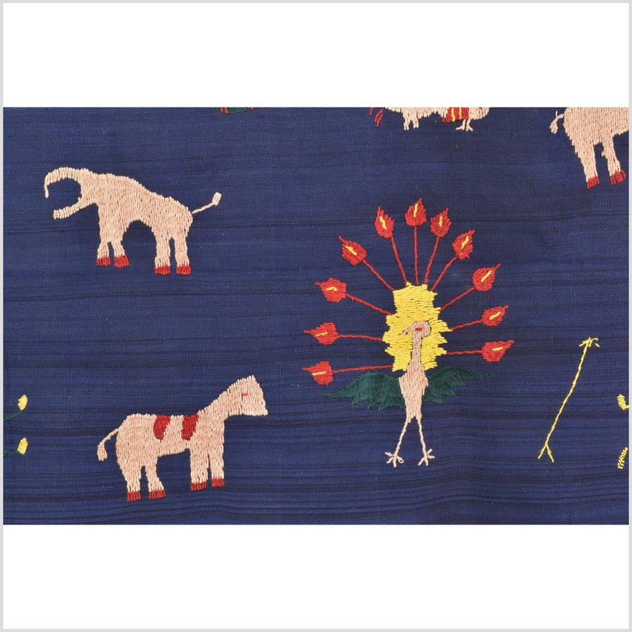 Cobalt blue cotton story quilt Naga tribal textile ethnic embroidered boho fabric Burma hill tribe tapestry Thailand India Hmong MP5