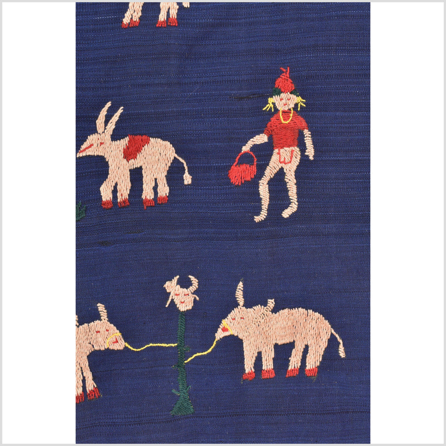 Cobalt blue cotton story quilt Naga tribal textile ethnic embroidered boho fabric Burma hill tribe tapestry Thailand India Hmong MP5