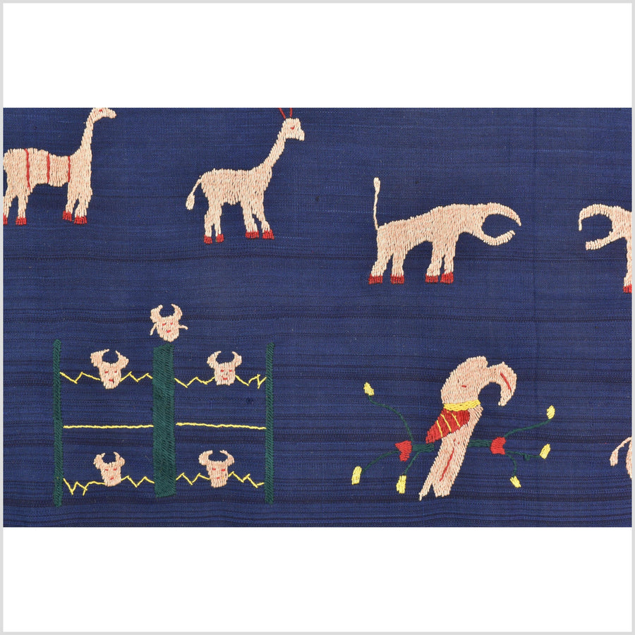 Cobalt blue cotton story quilt Naga tribal textile ethnic embroidered boho fabric Burma hill tribe tapestry Thailand India Hmong MP5