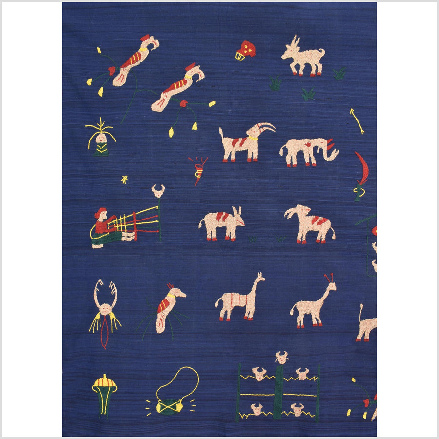 Cobalt blue cotton story quilt Naga tribal textile ethnic embroidered boho fabric Burma hill tribe tapestry Thailand India Hmong MP5