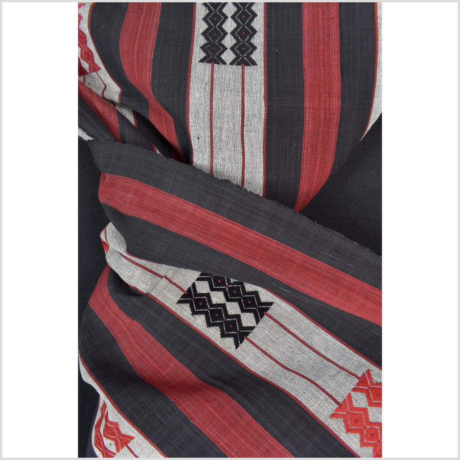 Handsome tribal home decor ethnic Naga blanket, geometric stripe, handwoven cotton throw boho Thailand Burma India tapestry MP61