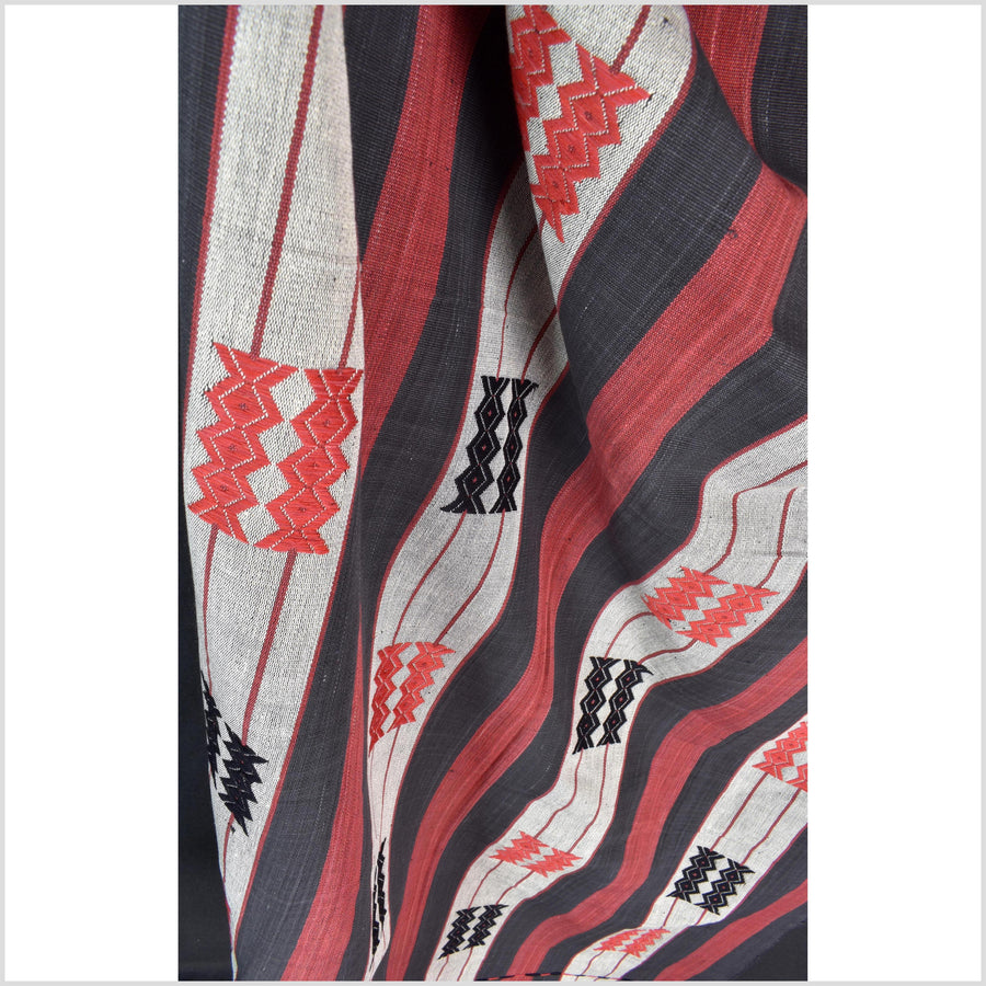 Handsome tribal home decor ethnic Naga blanket, geometric stripe, handwoven cotton throw boho Thailand Burma India tapestry MP61