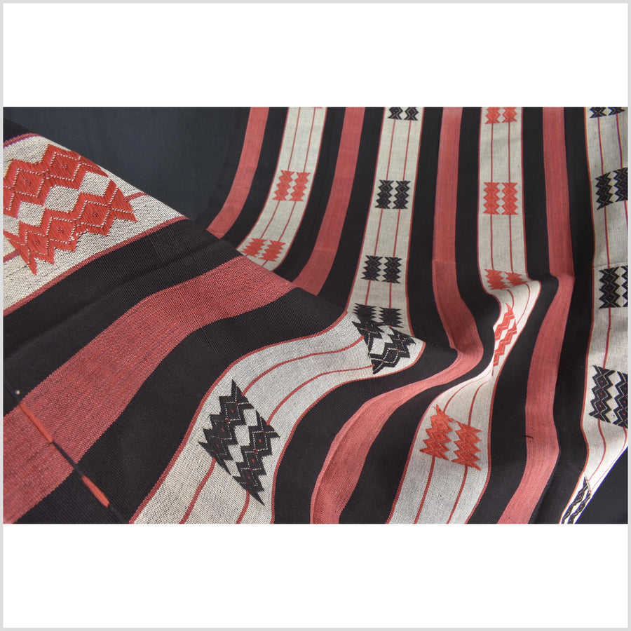 Handsome tribal home decor ethnic Naga blanket, geometric stripe, handwoven cotton throw boho Thailand Burma India tapestry MP62