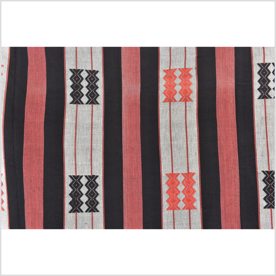 Handsome tribal home decor ethnic Naga blanket, geometric stripe, handwoven cotton throw boho Thailand Burma India tapestry MP62