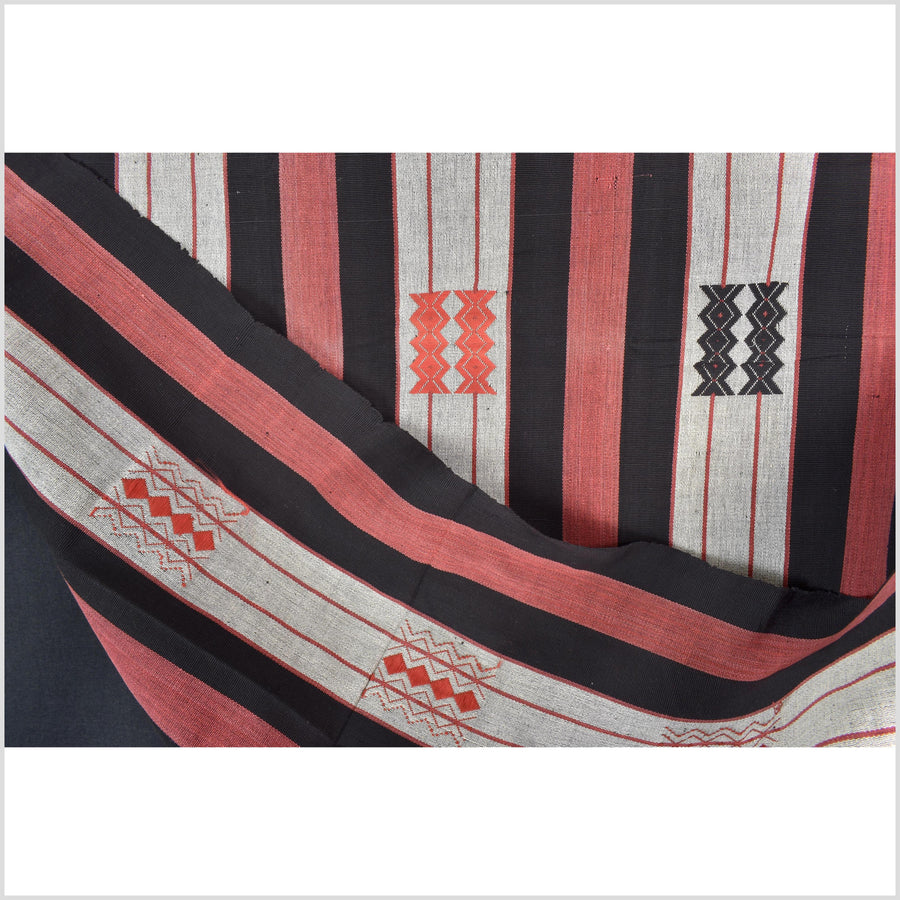 Handsome tribal home decor ethnic Naga blanket, geometric stripe, handwoven cotton throw boho Thailand Burma India tapestry MP62