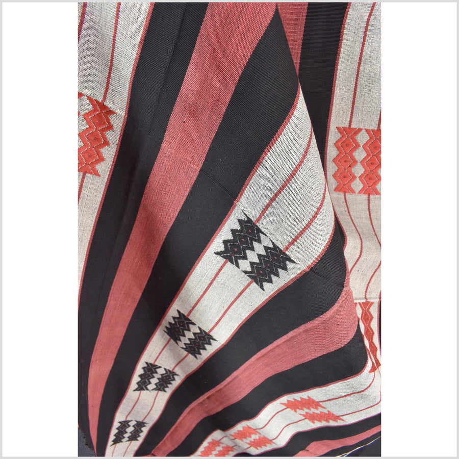 Handsome tribal home decor ethnic Naga blanket, geometric stripe, handwoven cotton throw boho Thailand Burma India tapestry MP62