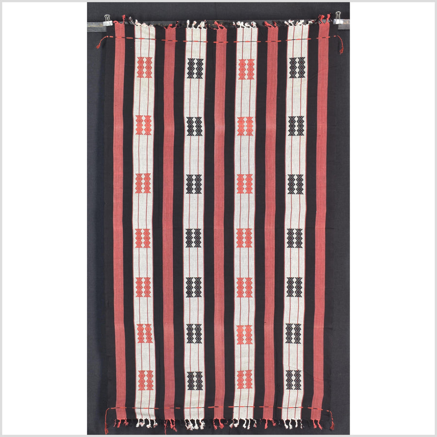 Handsome tribal home decor ethnic Naga blanket, geometric stripe, handwoven cotton throw boho Thailand Burma India tapestry MP62