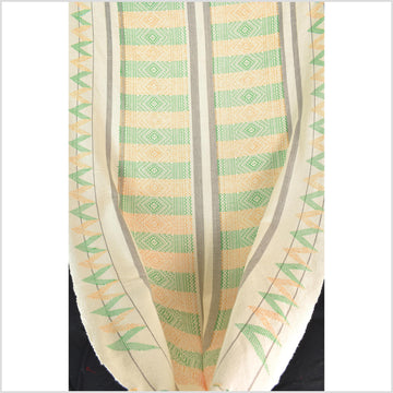 Natural dye, huge, tribal ethnic Naga blanket, cream green yellow gray, handwoven cotton throw boho Thai Burma India MP63