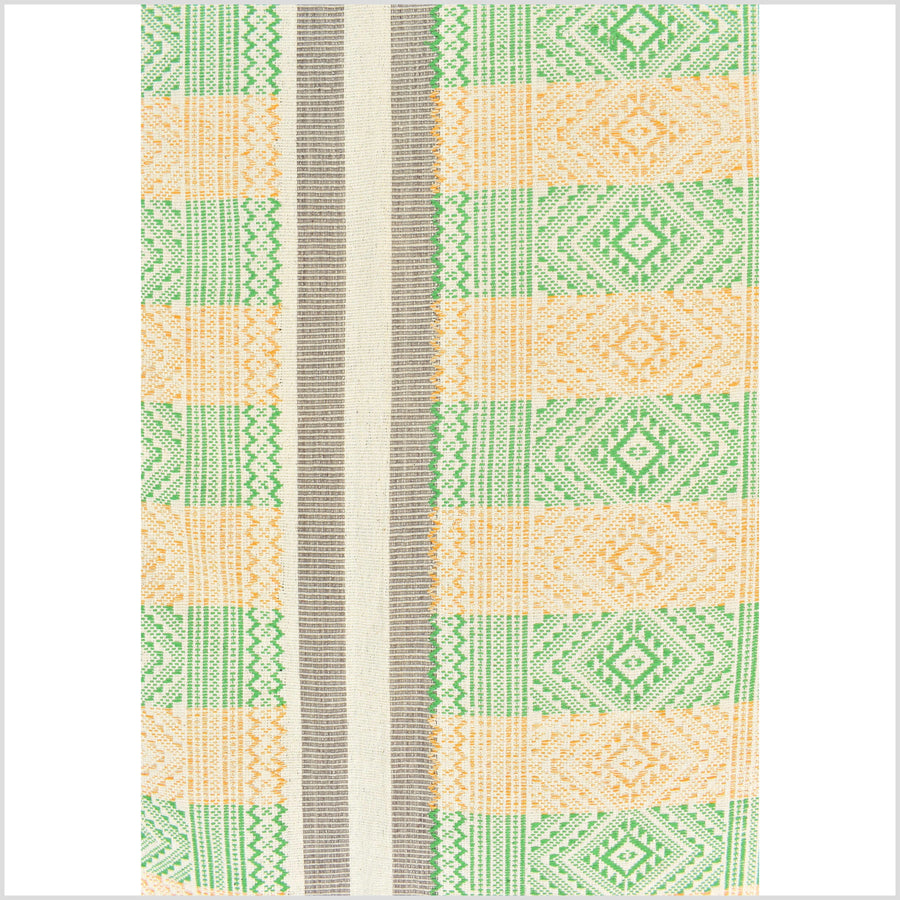 Natural dye, huge, tribal ethnic Naga blanket, cream green yellow gray, handwoven cotton throw boho Thai Burma India MP63