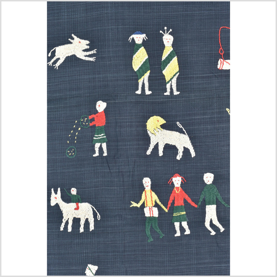 Rich marine blue cotton story quilt Naga tribal textile ethnic embroidered boho fabric Burma hill tribe tapestry Thailand India Hmong MP64