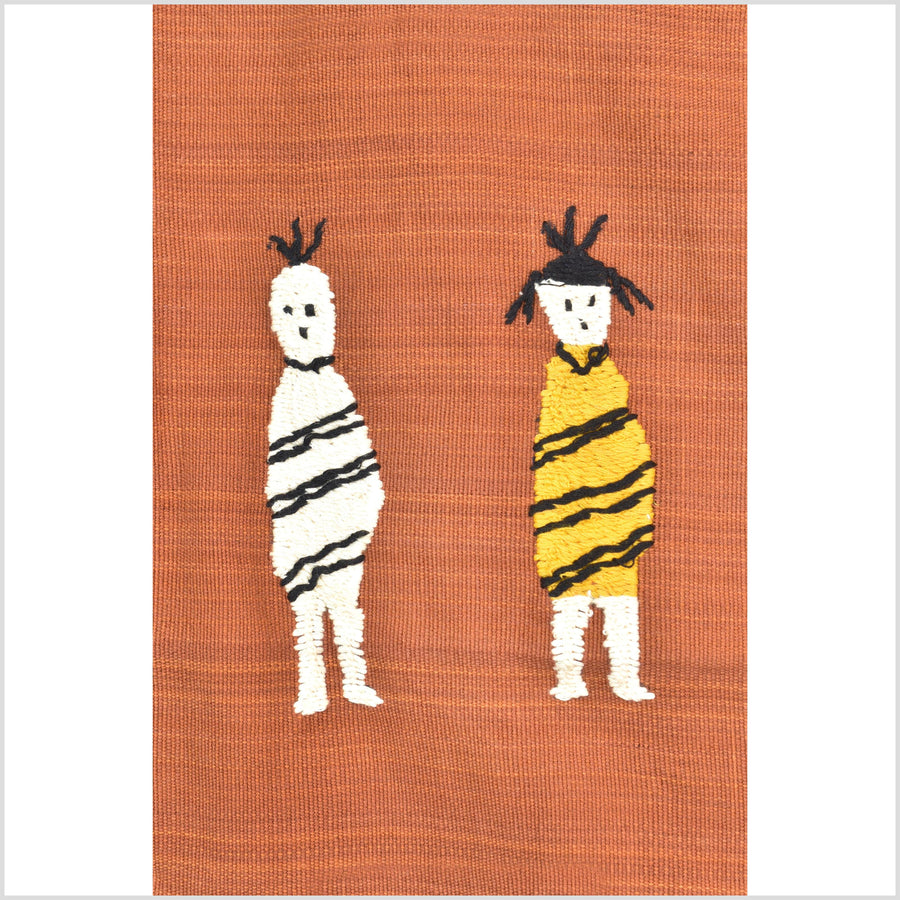 Saffron orange cotton story quilt Naga tribal textile ethnic embroidered boho fabric Burma hill tribe tapestry Thai India Hmong MP66