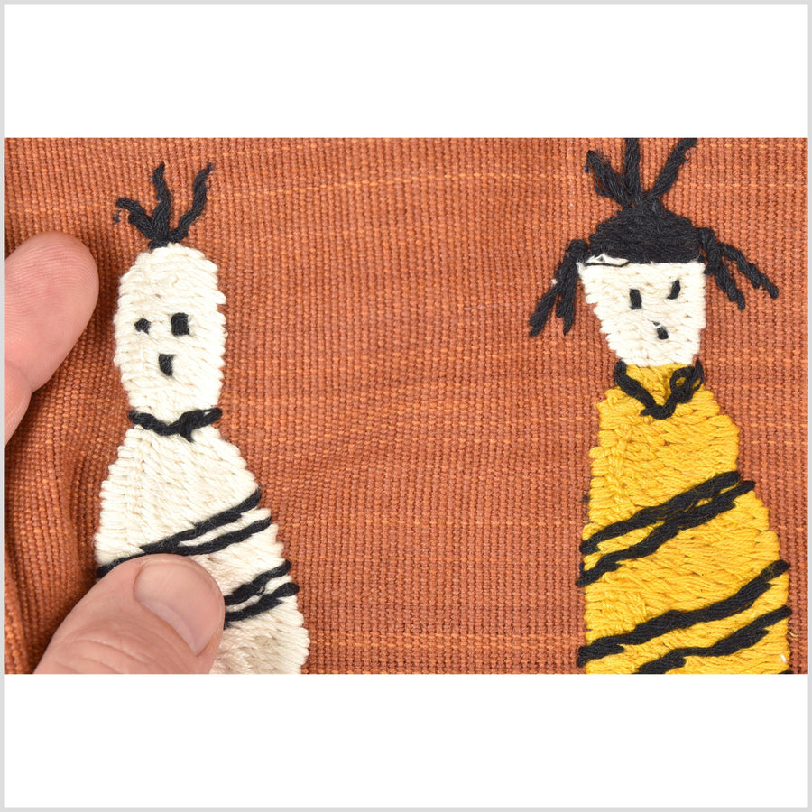 Saffron orange cotton story quilt Naga tribal textile ethnic embroidered boho fabric Burma hill tribe tapestry Thai India Hmong MP66