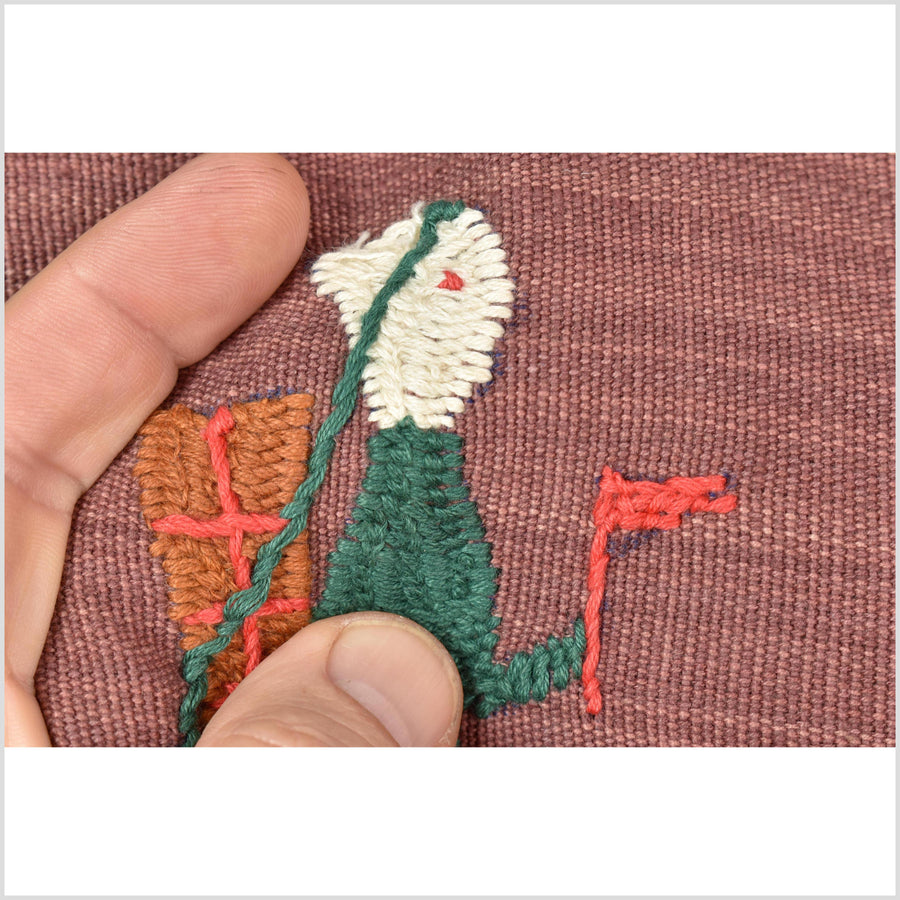 Plum brown cotton story quilt Naga tribal textile ethnic embroidered boho fabric Burma hill tribe tapestry Thailand India Hmong MP68