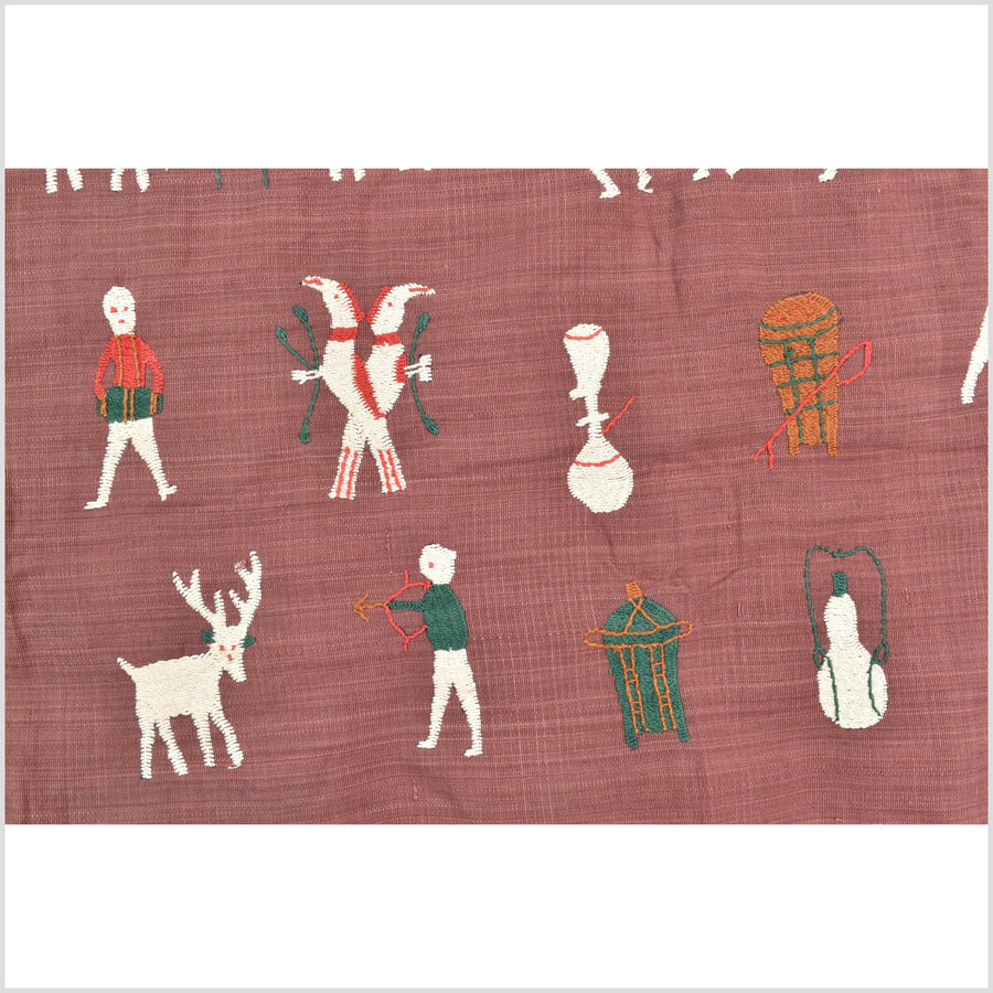 Plum brown cotton story quilt Naga tribal textile ethnic embroidered boho fabric Burma hill tribe tapestry Thailand India Hmong MP68