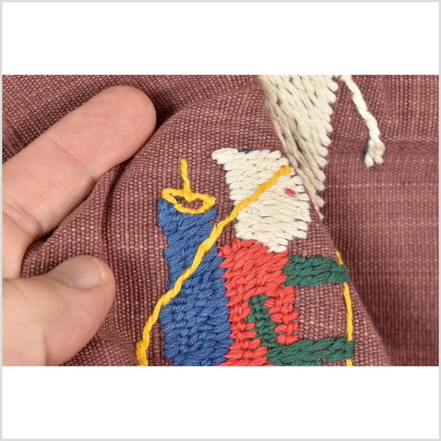 Plum brown cotton story quilt Naga tribal textile ethnic embroidered boho fabric Burma hill tribe tapestry Thailand India Hmong MP69